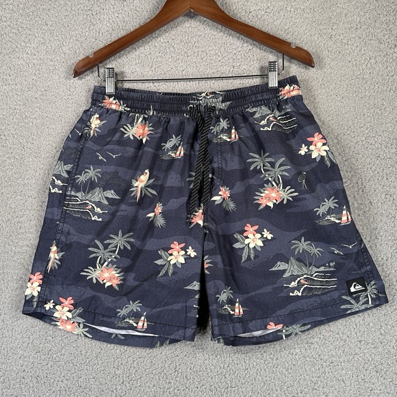 Quiksilver Men's L Floral Camo Board‎ Shorts Recycled Swim Trunks Beach Tropical - Picture 1 of 11